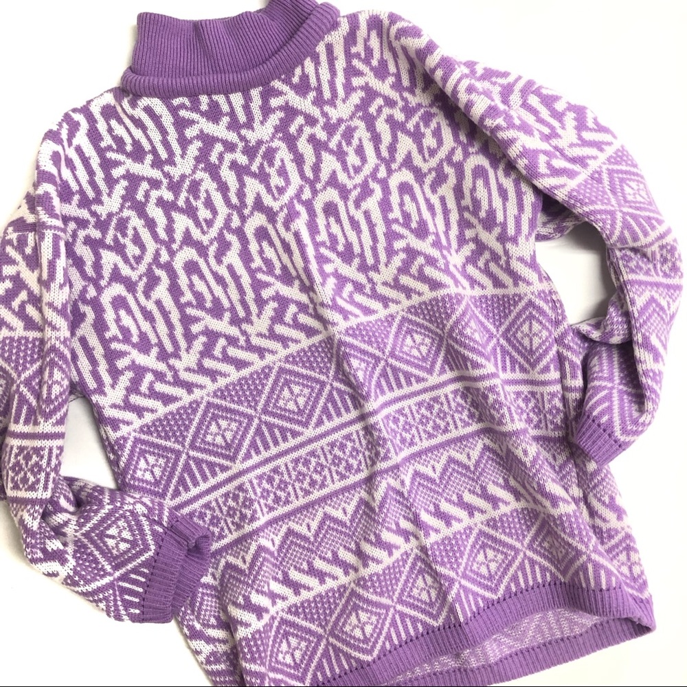VINTAGE Purple Lavender Mock Neck Ski Sweater